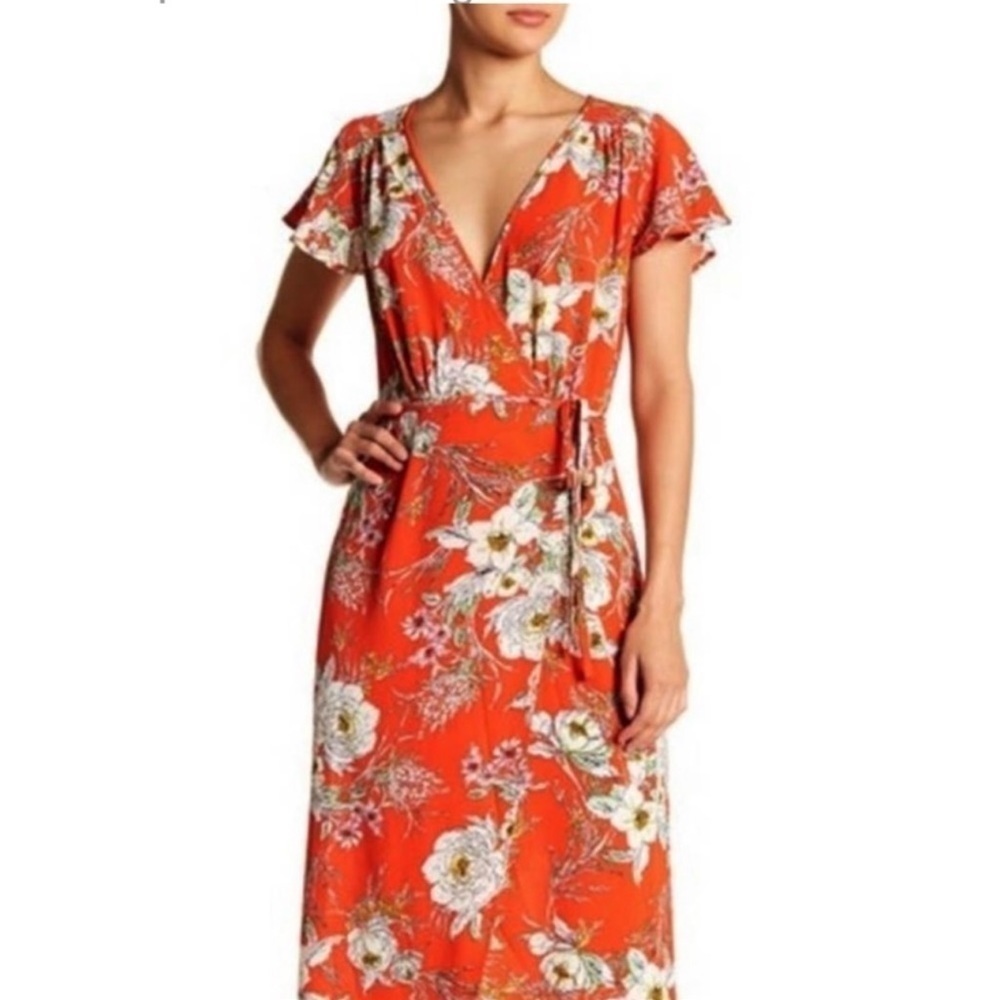 Superfoxx Orange floral, maxi wrap dress